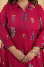 2-Piece Block Printed Collared Tunic and Wide Leg Pant Set