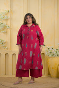2-Piece Block Printed Collared Tunic and Wide Leg Pant Set