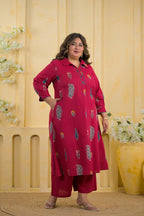 2-Piece Block Printed Collared Tunic and Wide Leg Pant Set