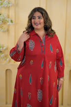 2-Piece Block Printed Collared Tunic and Wide Leg Pant Set