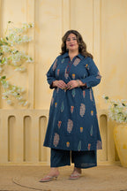 2-Piece Block Printed Collared Tunic and Wide Leg Pant Set