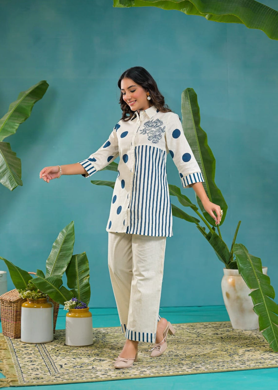 Elegant Polka Printed Kurta Set