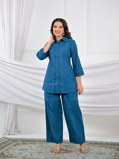 Denim Blue Stitch Co-ord Set