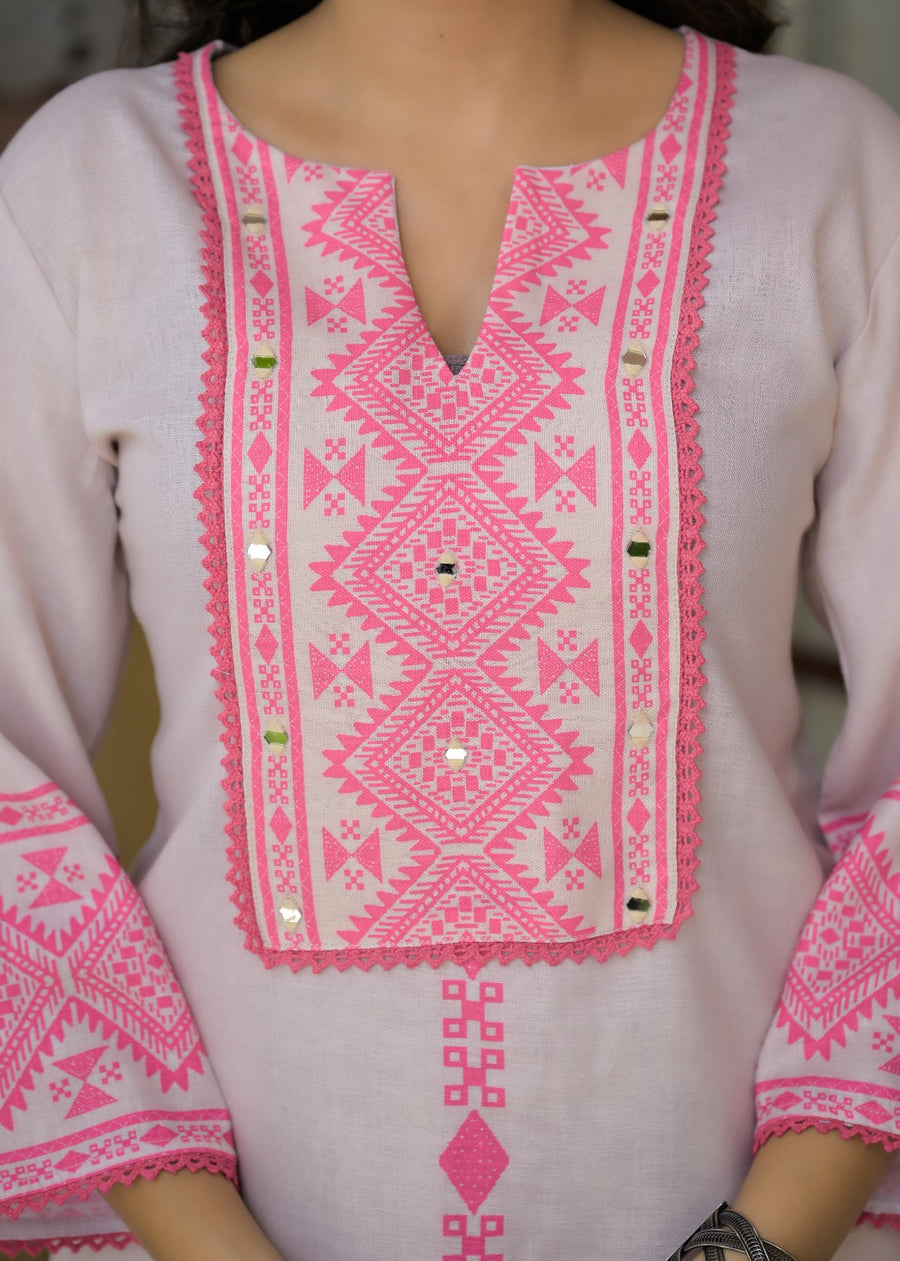 Geometric Embroidered Kurta & Flared Pant Co-ord Set