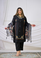 Embroidered Straight Kurta Pant Set with Dupatta