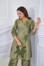 Striped Floral Motif 2 Piece Kurta Set