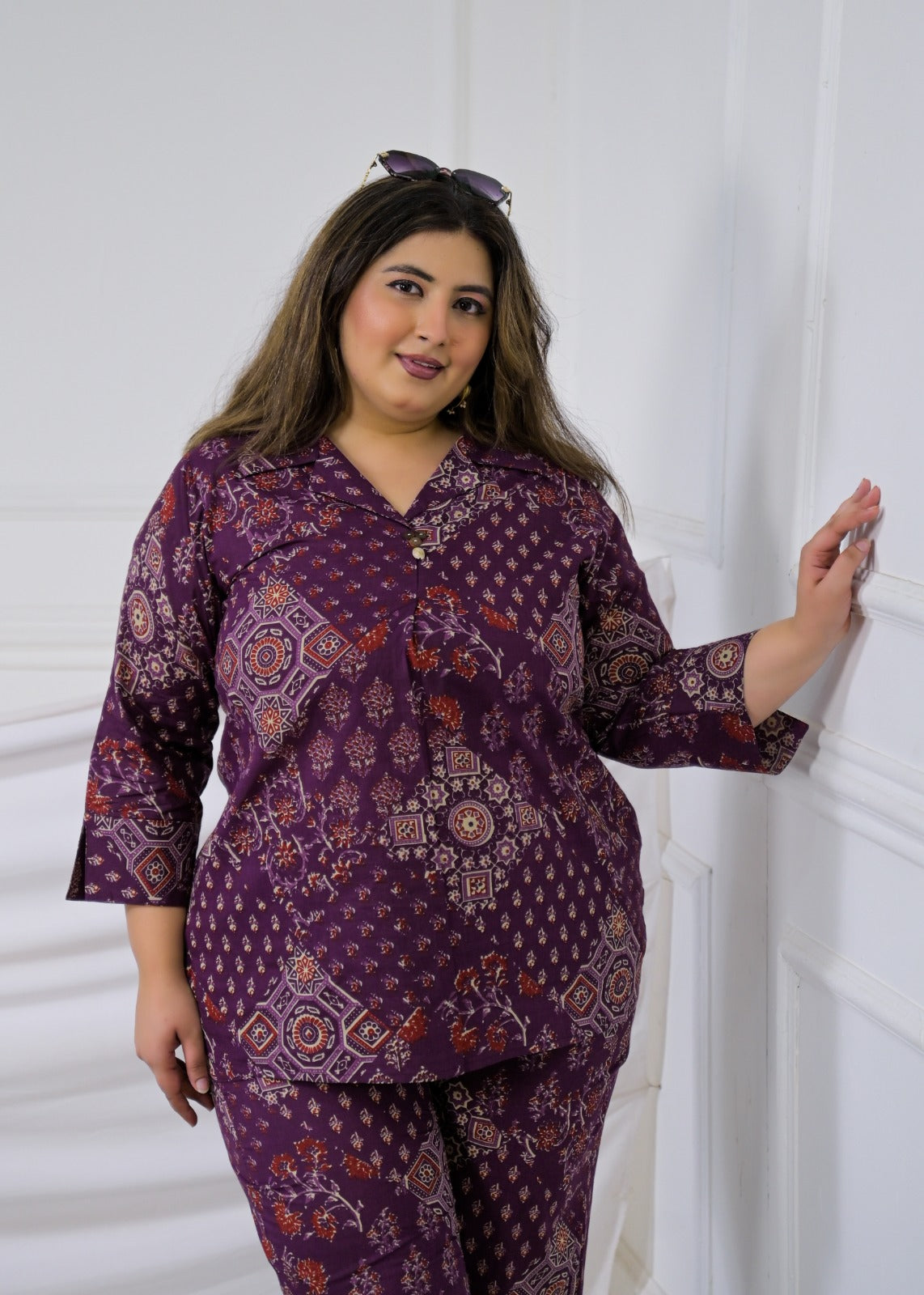 Printed Collar Neck Co-Ord Set