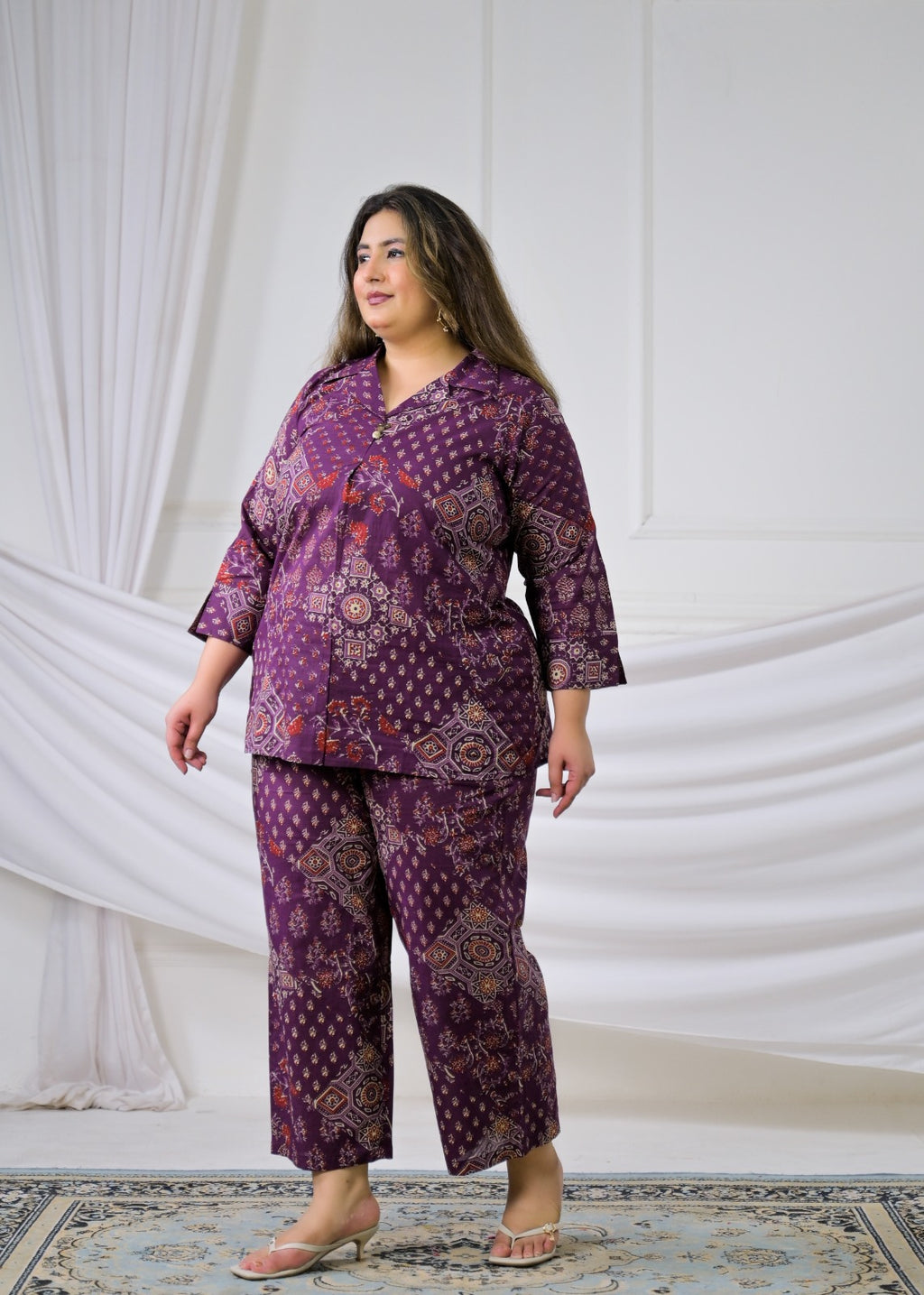 Printed Collar Neck Co-Ord Set