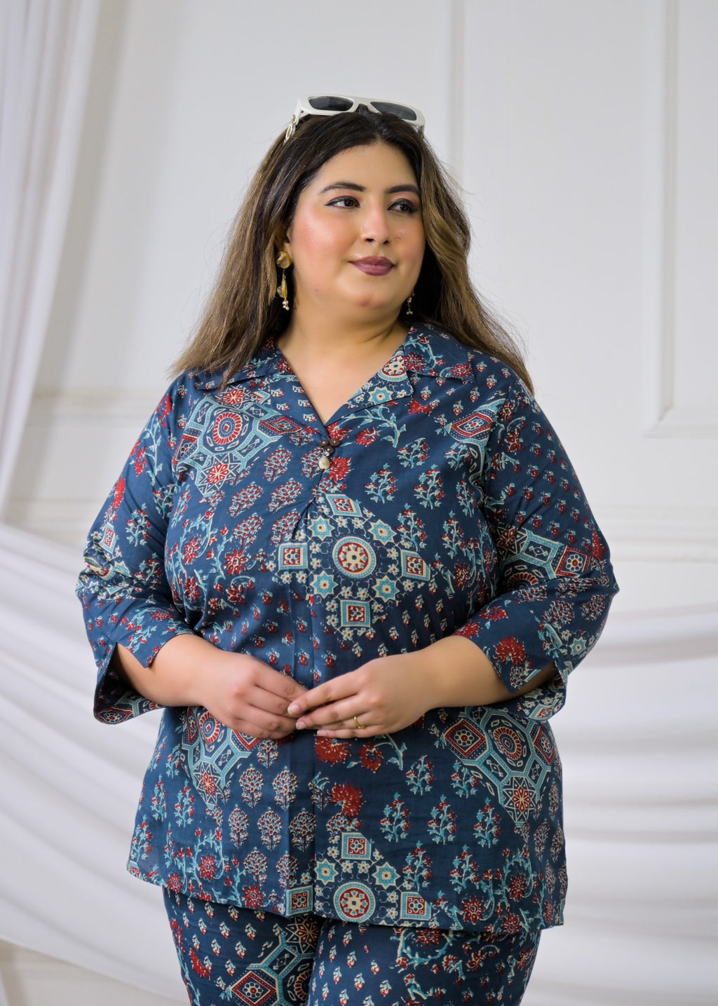 Printed Collar Neck Co-Ord Set